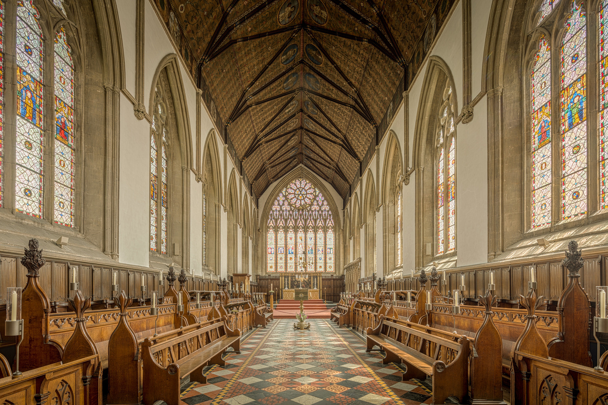 Historic university chapel interior
